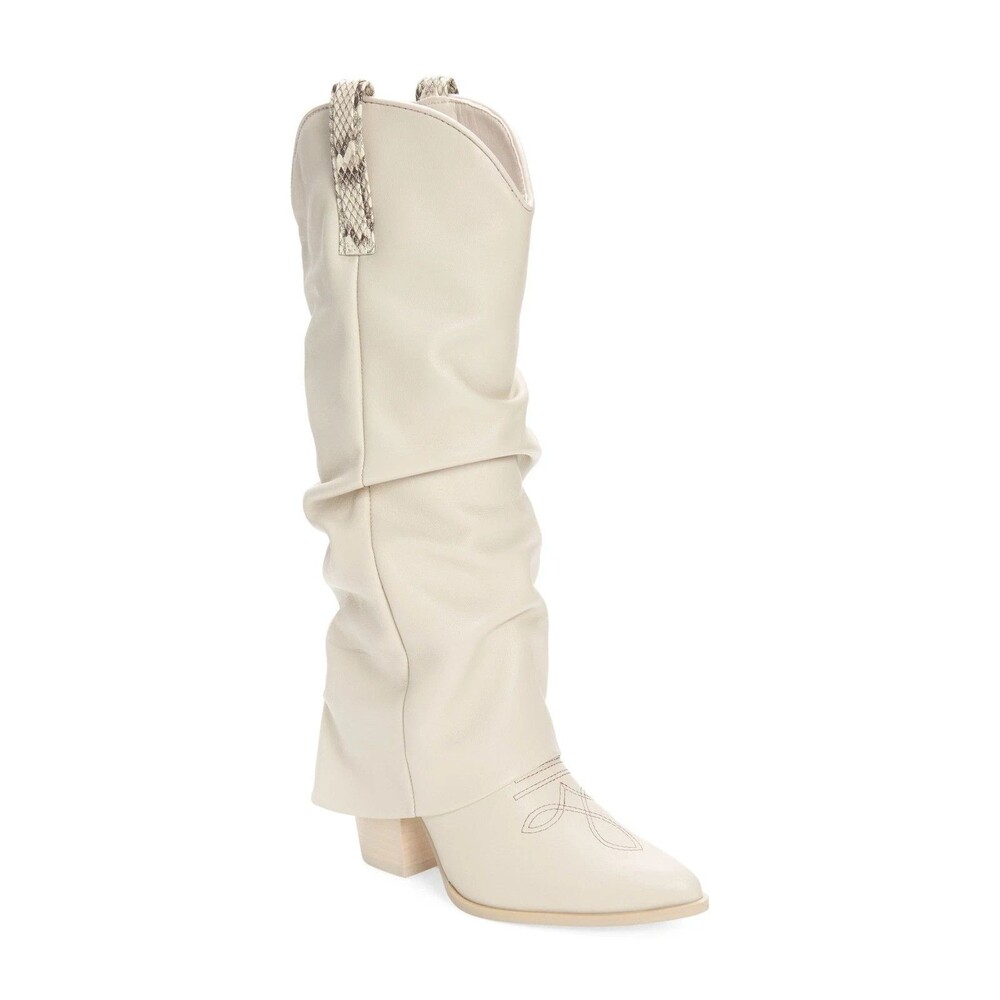Steve Madden Cream Slouchy Western Knee Boots